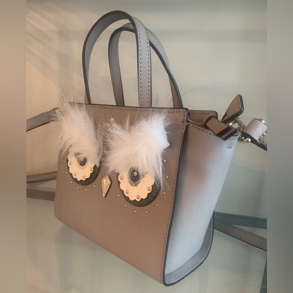 Kate Spade Mini Hadley Starbright Owl Tote Crossbody Saffiano Leather Gray - Picture 2 of 10